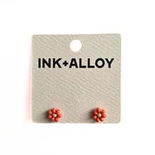 Load image into Gallery viewer, Coral Beaded Flower Stud Earrings