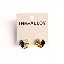 Load image into Gallery viewer, Black Ivory &amp; Gold Hexagon Stud Earrings