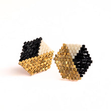 Load image into Gallery viewer, Black Ivory &amp; Gold Hexagon Stud Earrings