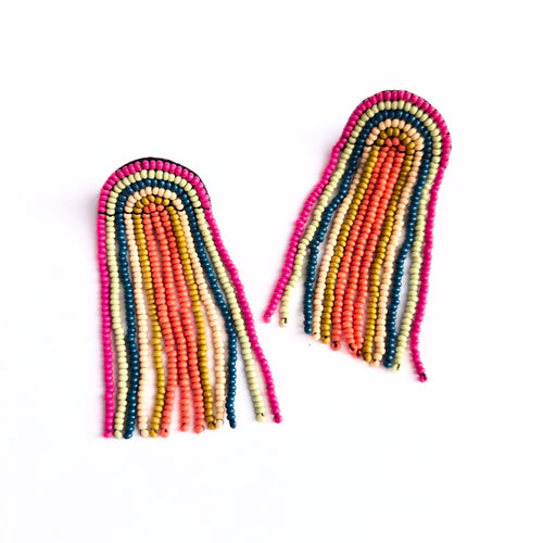 Rainbow Beaded Fringe Earrings