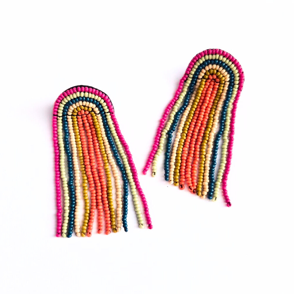 Rainbow Beaded Fringe Earrings