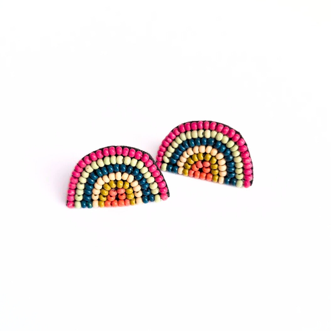 Rainbow Beaded Post Earrings