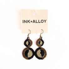 Load image into Gallery viewer, Black Ivory &amp; Gold Double Circle Earrings