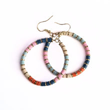 Load image into Gallery viewer, Blue Cream &amp; Coral Dangle Hoop Earrings