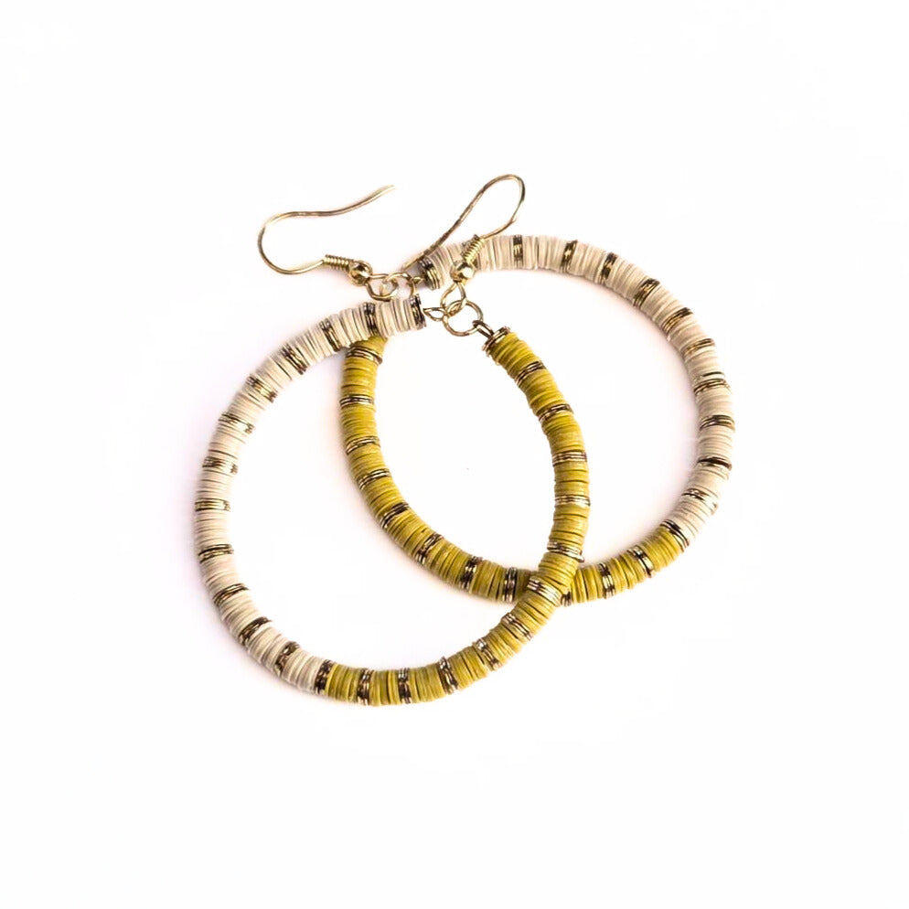 Citron & Cream Dangle Hoop Earrings