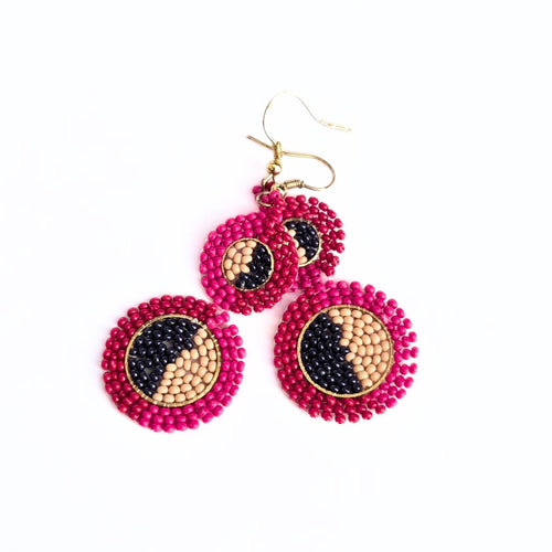 Hot Pink & Red Double Circle Earrings