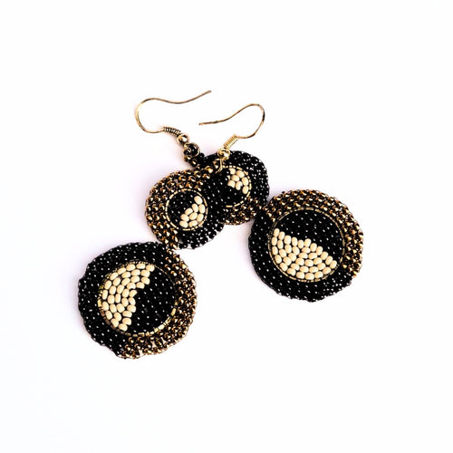 Black Ivory & Gold Double Circle Earrings