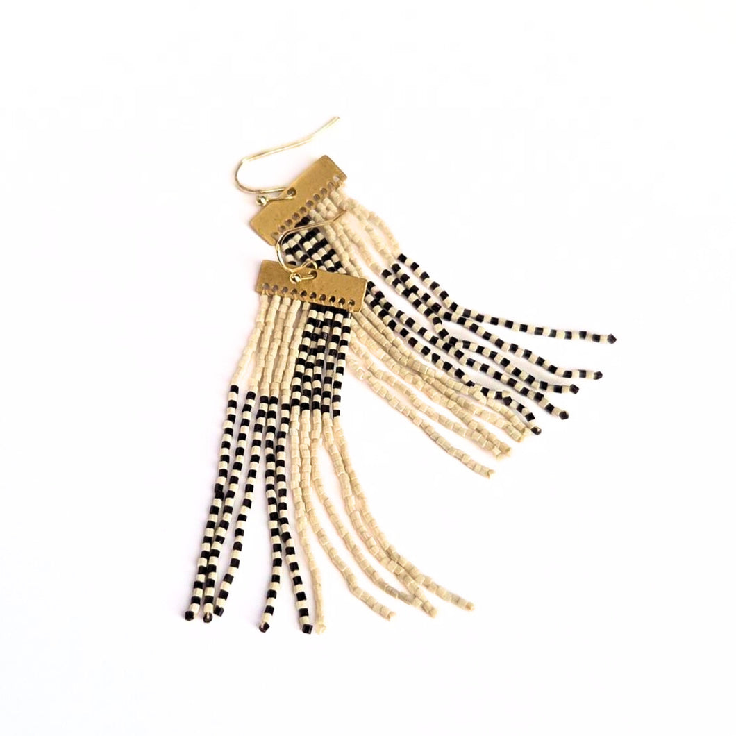 Black & Ivory Fringe Earrings