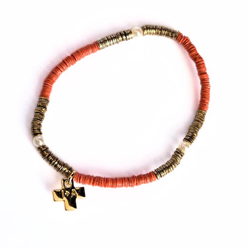 Coral & Gold Stretch Bracelet